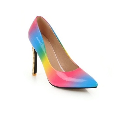 PU Pointed Fine With Rainbow Color Shallow Stiletto High Heel