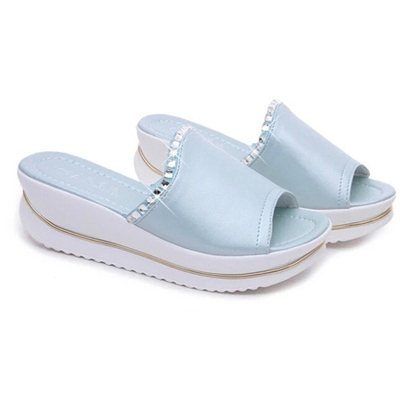 PU Leather Sandals Slides Wedges Platform Shoes